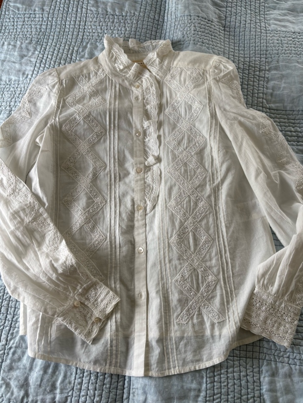 Sezane Chlo Shirt with ruffle collar and embroidery - bought in Paris - Picture 4 of 7